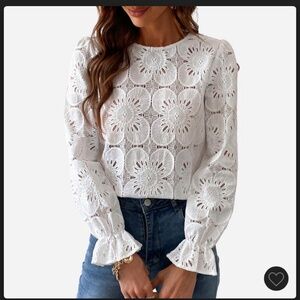 Long Sleeve Embroidered Floral Eyelet Shirt